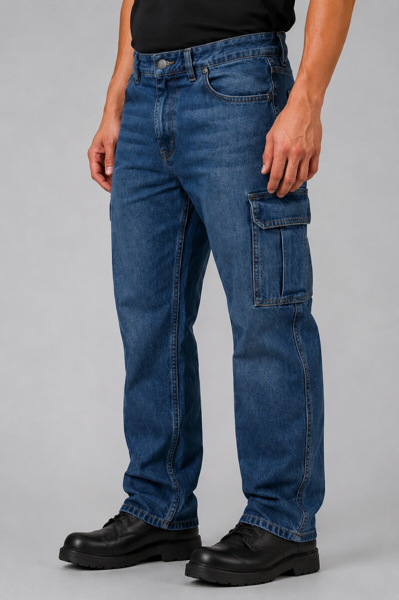 Pantalón de mezclilla tipo cargo, vista frontal